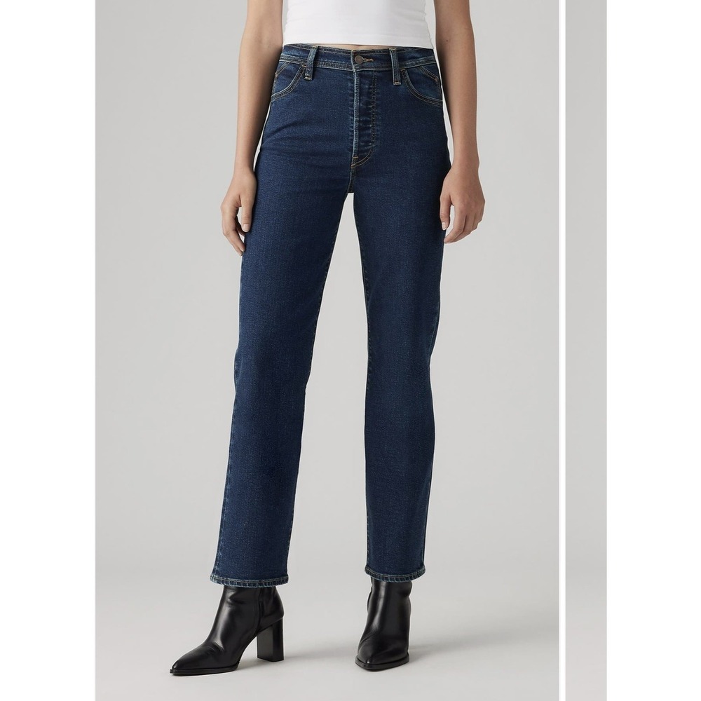Levi's 25x27 Ribcage Riveted High Waist Ankle Straight Leg Jeans Dark Wash